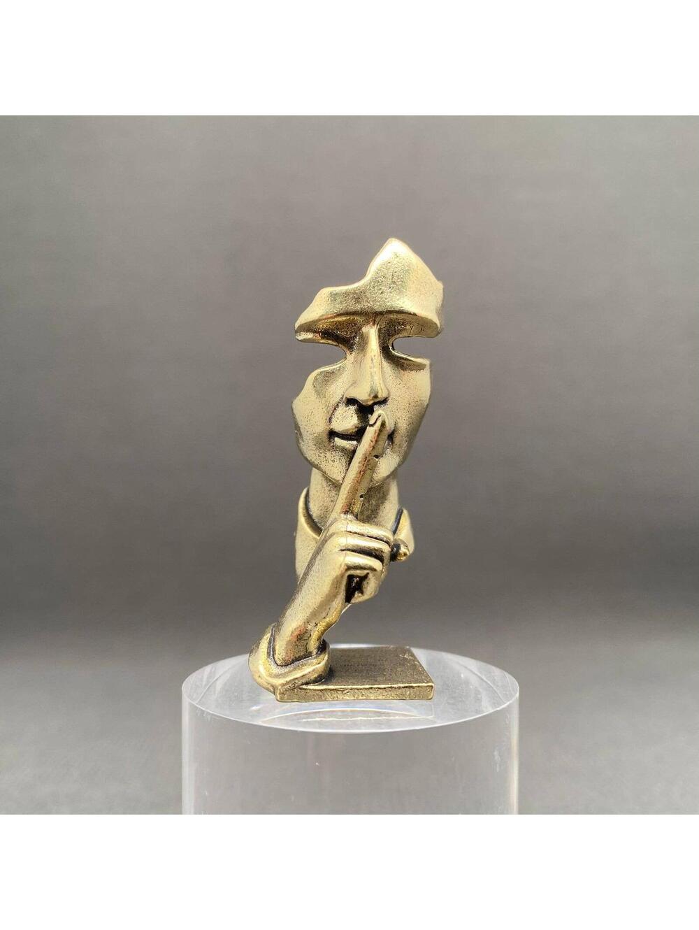 Brass Abstract Shushing Man Figurine Desk Decor Silence